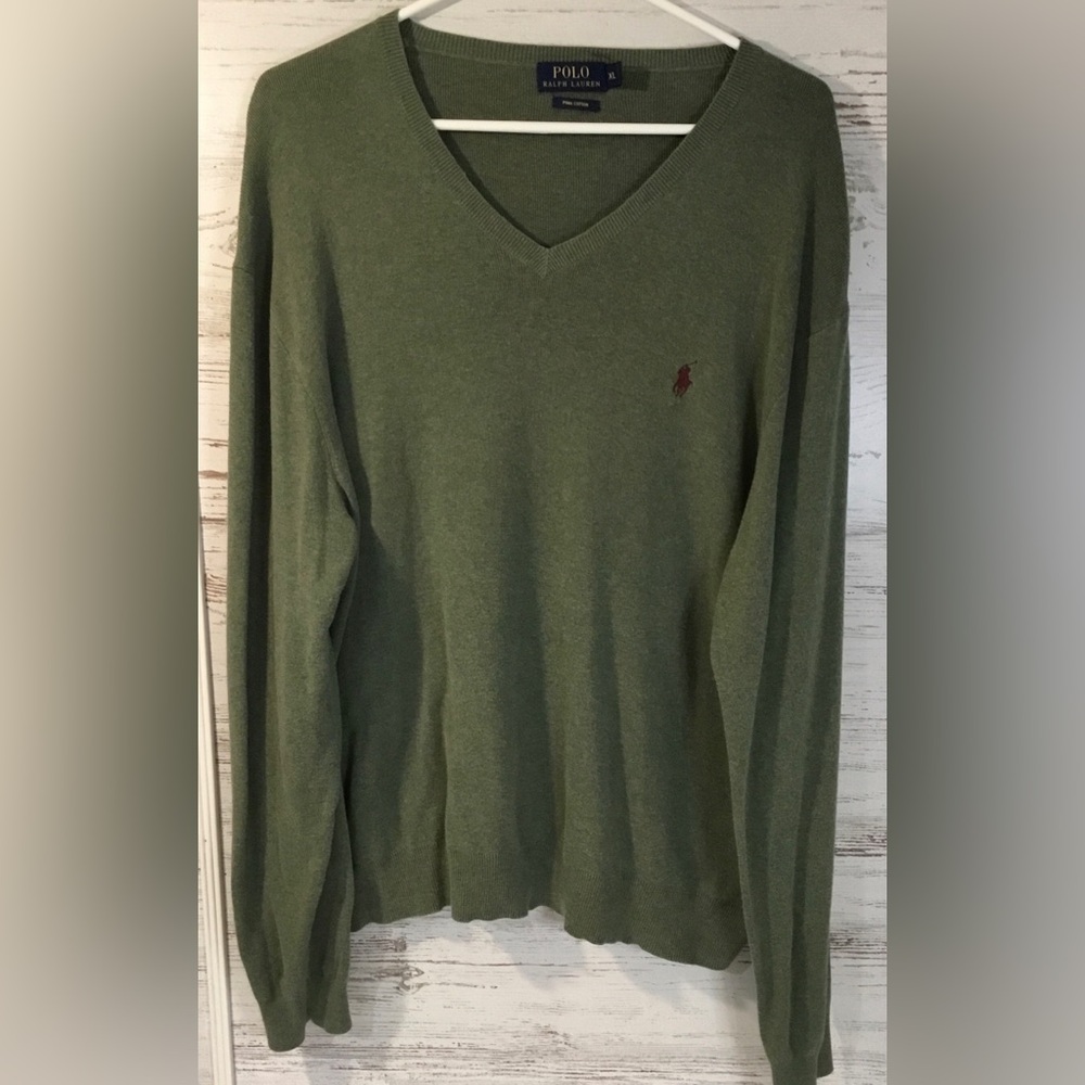 Polo Ralph Lauren Mens Green Crewneck Sweater Large 100% Pima Cotton